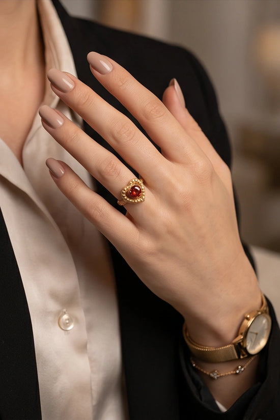 Vintage Gold Ruby Granulated Heart Ring