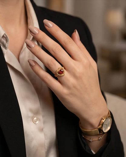 Vintage Gold Ruby Granulated Heart Ring