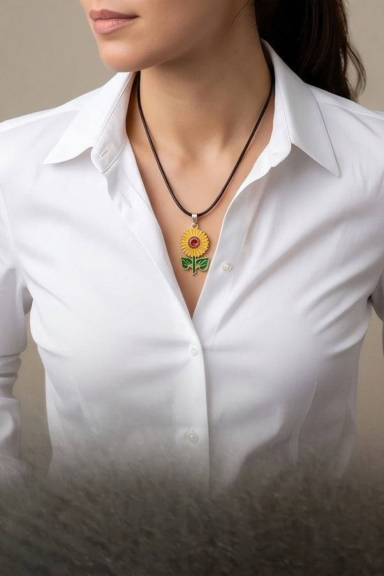Vibrant Sunflower Enamel Pendant Necklace