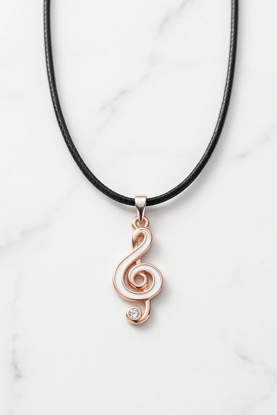 Rose Gold and White Treble Clef Necklace
