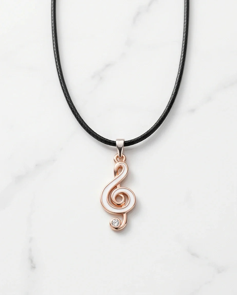 Rose Gold and White Treble Clef Necklace