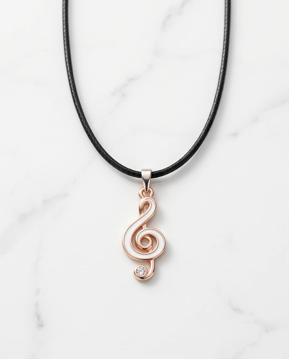 Rose Gold and White Treble Clef Necklace