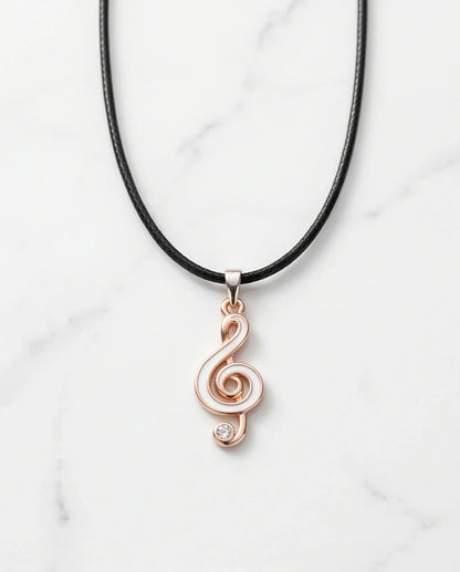 Rose Gold and White Treble Clef Necklace