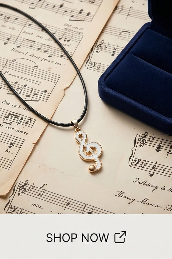 Gold and White Treble Clef Necklace