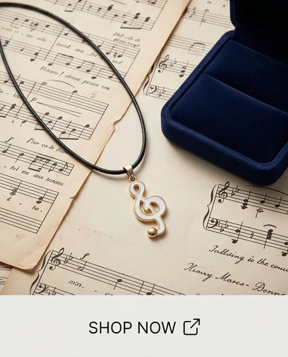 Gold and White Treble Clef Necklace