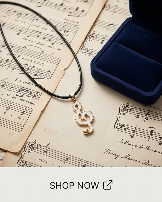 Gold and White Treble Clef Necklace