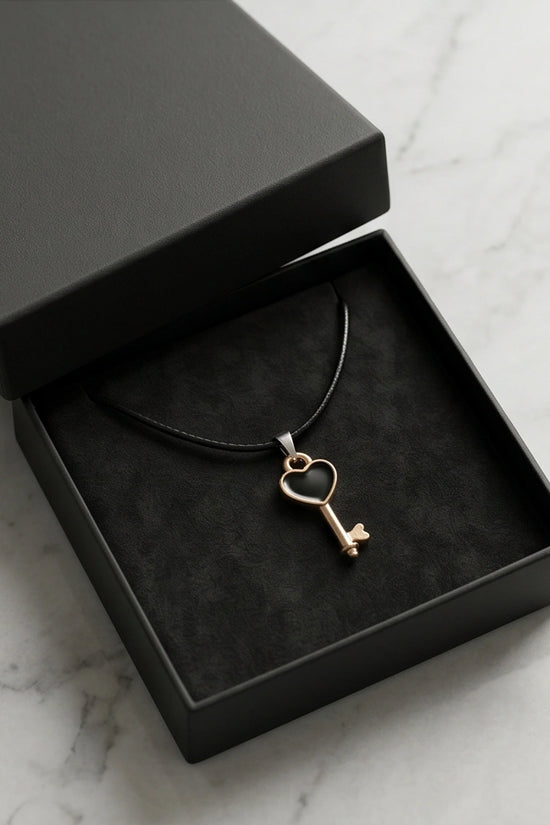 Gold and Black Heart Key Necklace