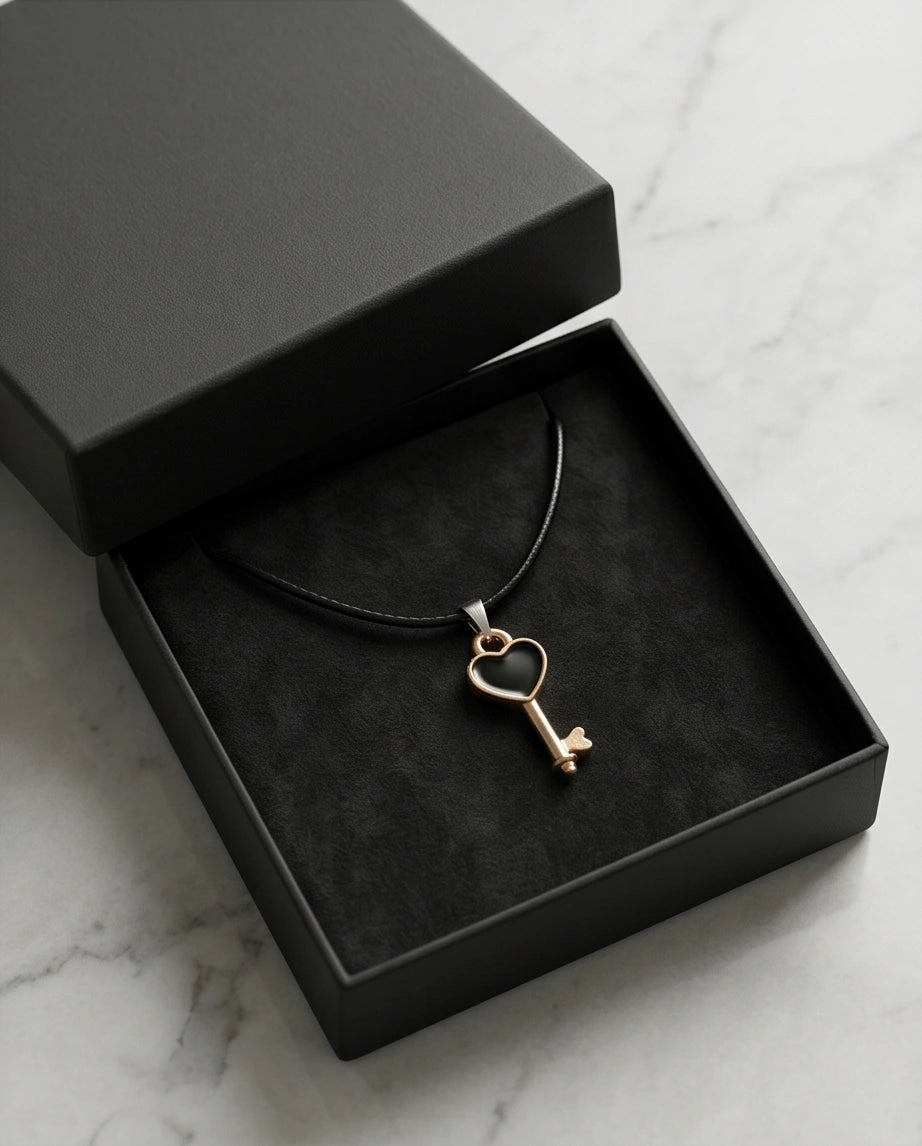 Gold and Black Heart Key Necklace