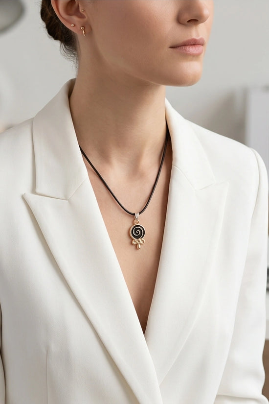 Gold and Black Spiral Lollipop Necklace