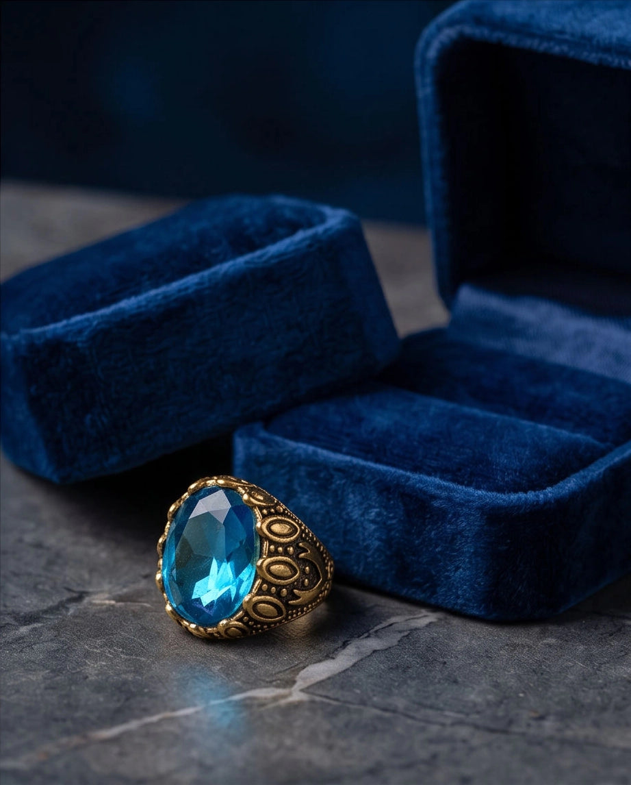 Antique Gold Oval Topaz Engraved Signet Ring