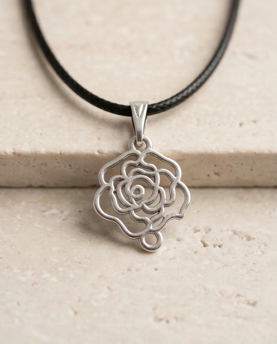 Silver Cutout Rose Pendant Necklace