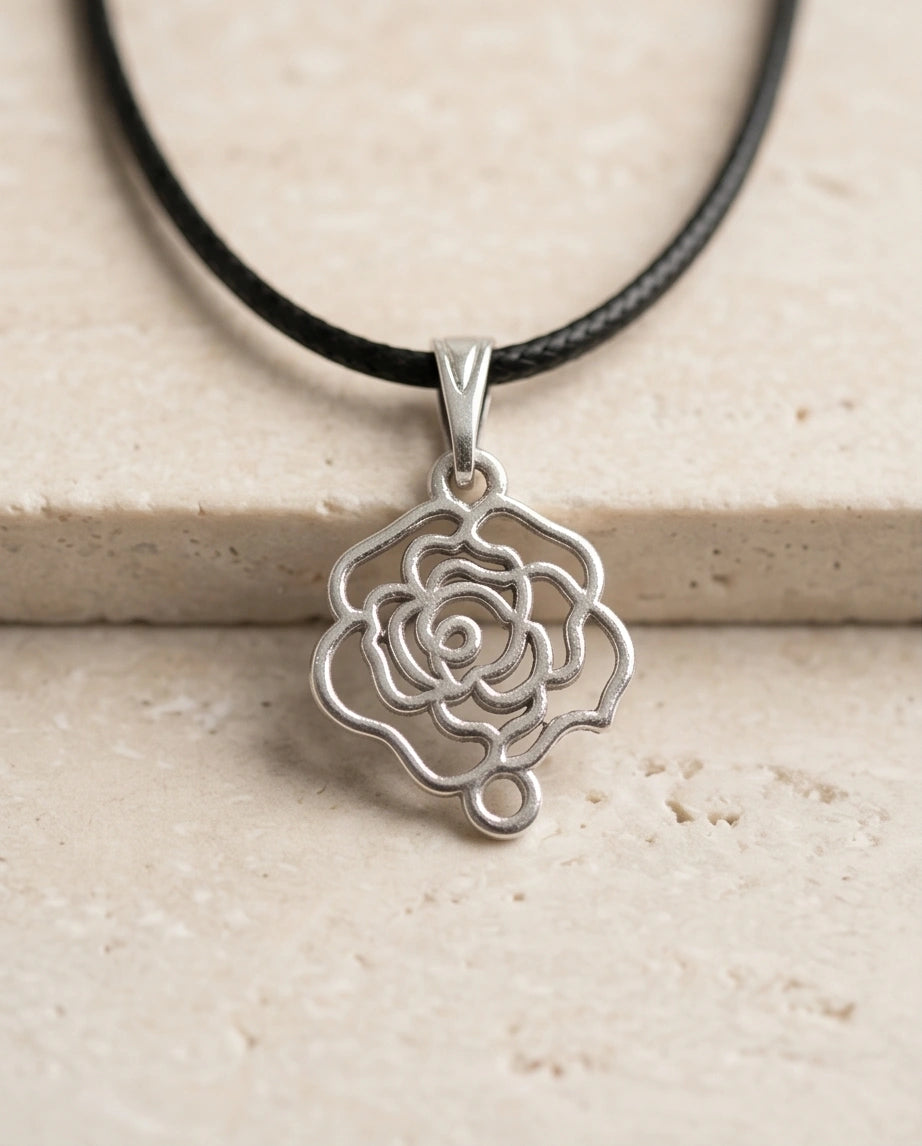Silver Cutout Rose Pendant Necklace