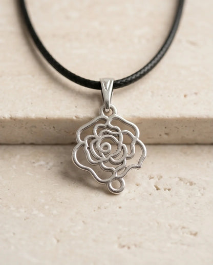 Silver Cutout Rose Pendant Necklace