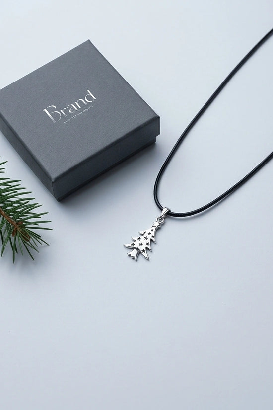 The Starry Pine: Minimalist Matte Silver Christmas Tree Pendant Necklace