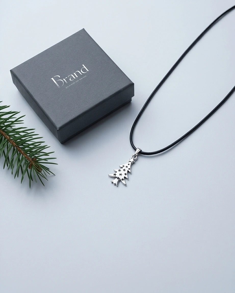The Starry Pine: Minimalist Matte Silver Christmas Tree Pendant Necklace