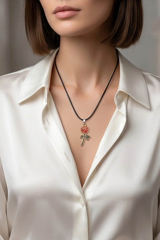 Gold and Red Blooming Rose Necklace