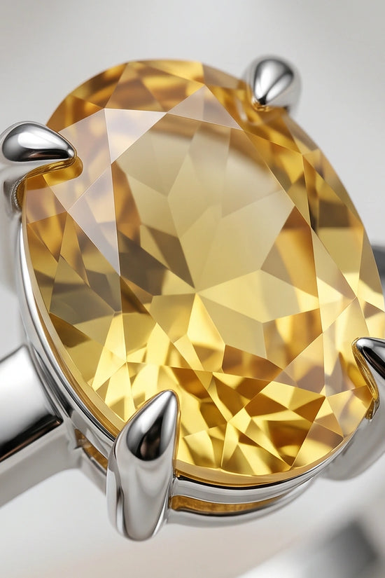 Sterling Silver Oval Yellow Citrine Solitaire Ring