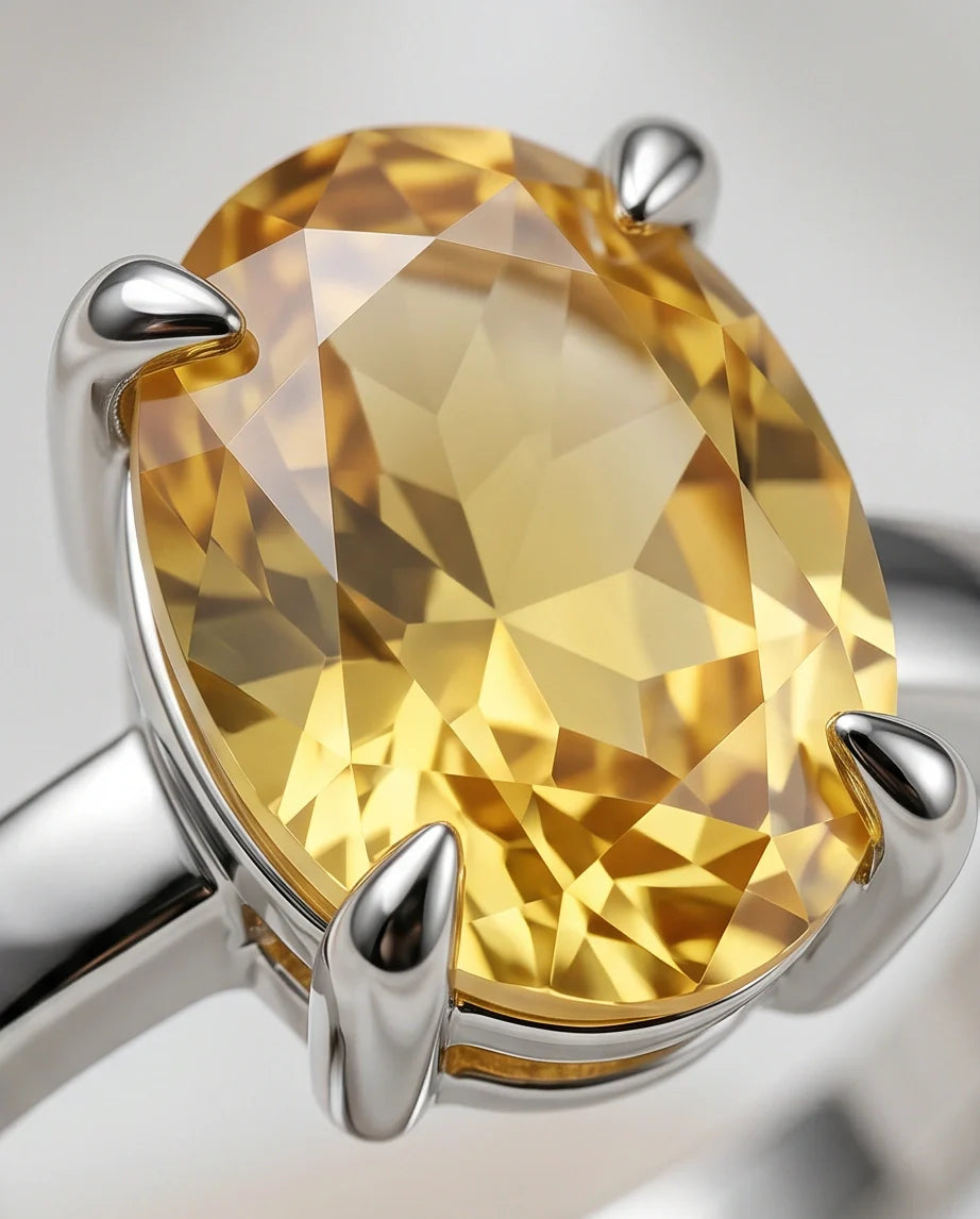 Sterling Silver Oval Yellow Citrine Solitaire Ring