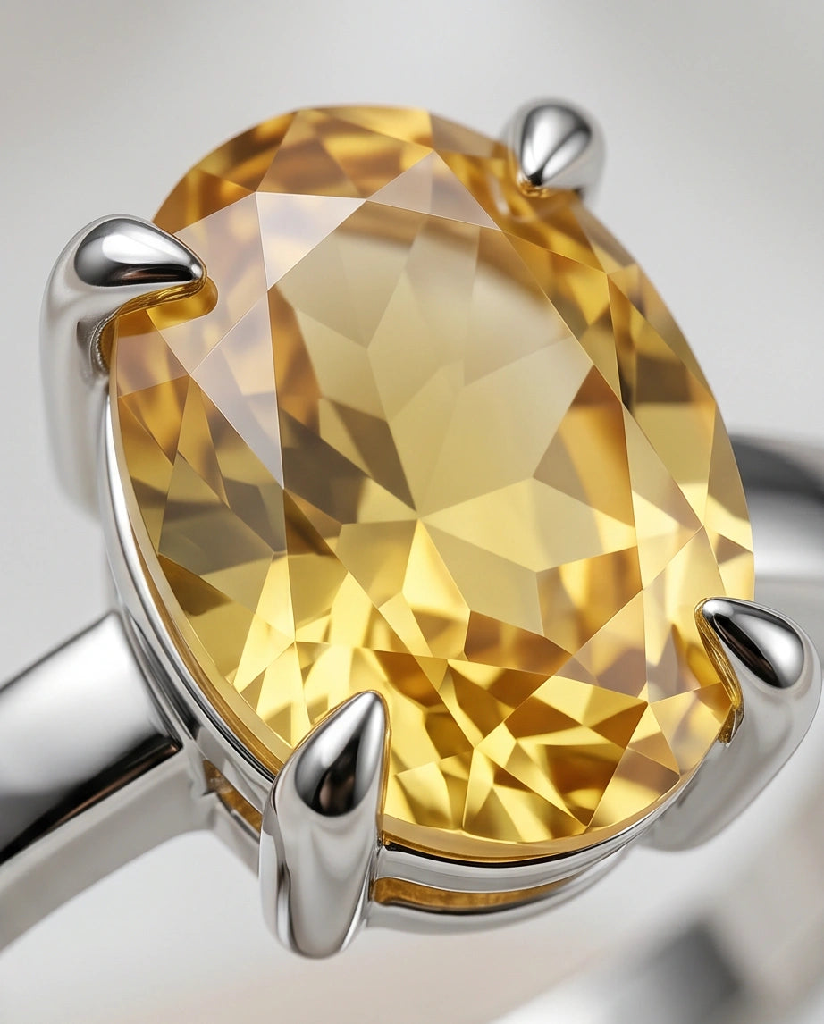 Sterling Silver Oval Yellow Citrine Solitaire Ring
