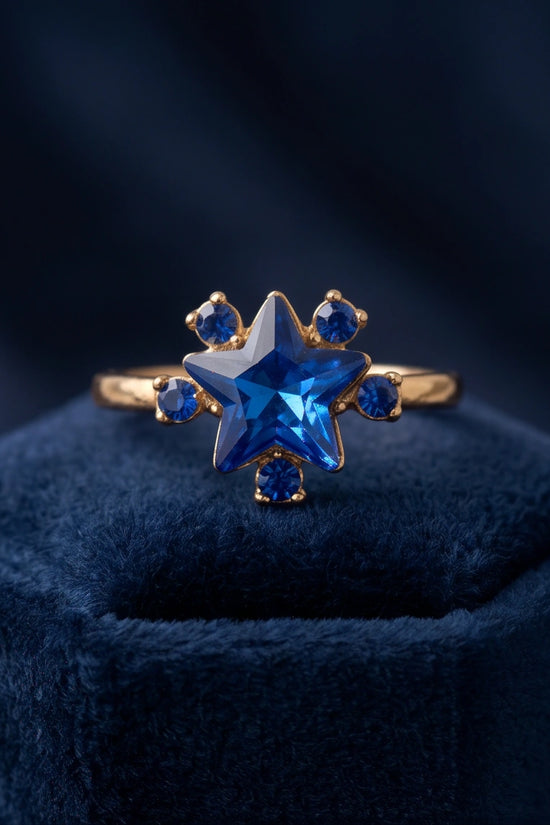 Gold Celestial Royal Blue Sapphire Star Ring