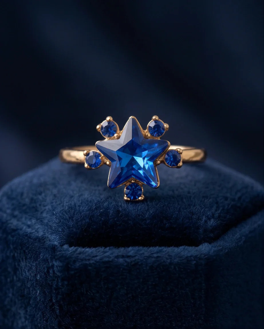 Gold Celestial Royal Blue Sapphire Star Ring