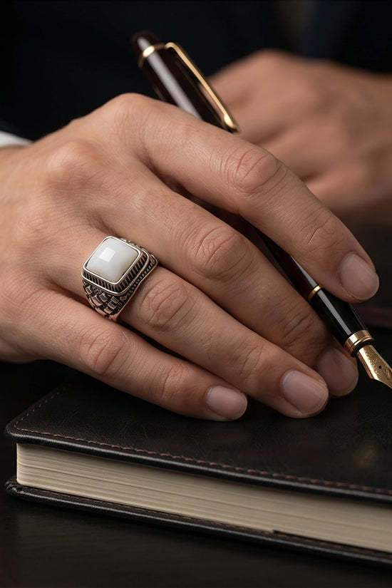 Imperial Alabaster Shield Signet Ring