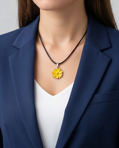 Vibrant Yellow Sunflower Enamel Pendant Necklace with Crystal Accent