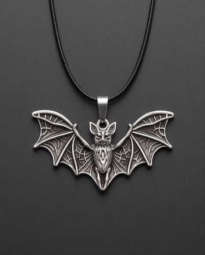 Silver Oxidized Flying Bat Pendant Necklace
