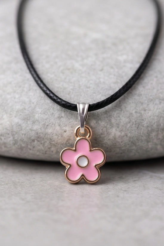Dainty Pink Five-Petal Flower Enamel Pendant Necklace