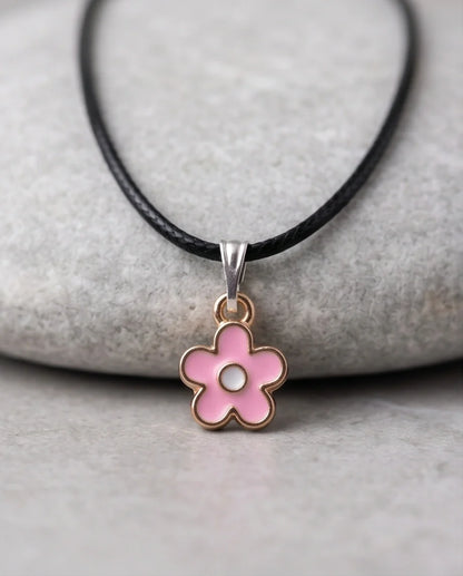 Dainty Pink Five-Petal Flower Enamel Pendant Necklace