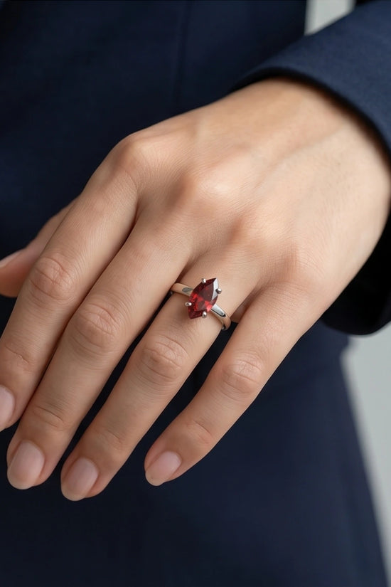 Sterling Silver Marquise-Cut Amber Carnelian Solitaire Ring