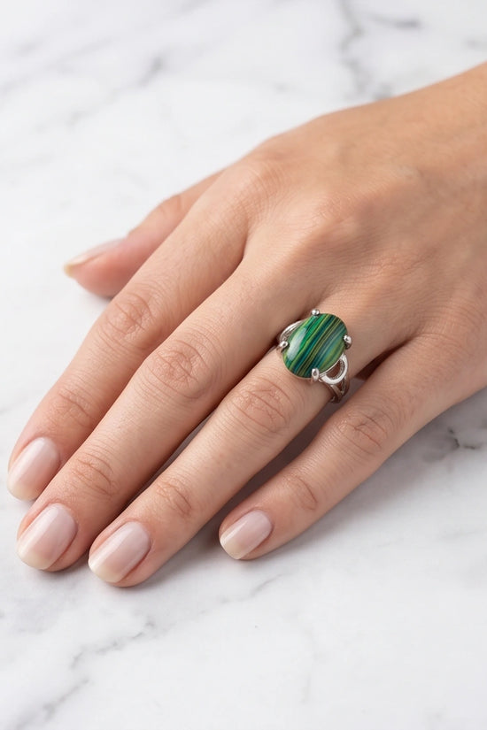 Verdant Aurora Malachite Statement Ring