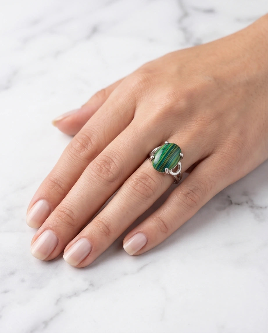 Verdant Aurora Malachite Statement Ring