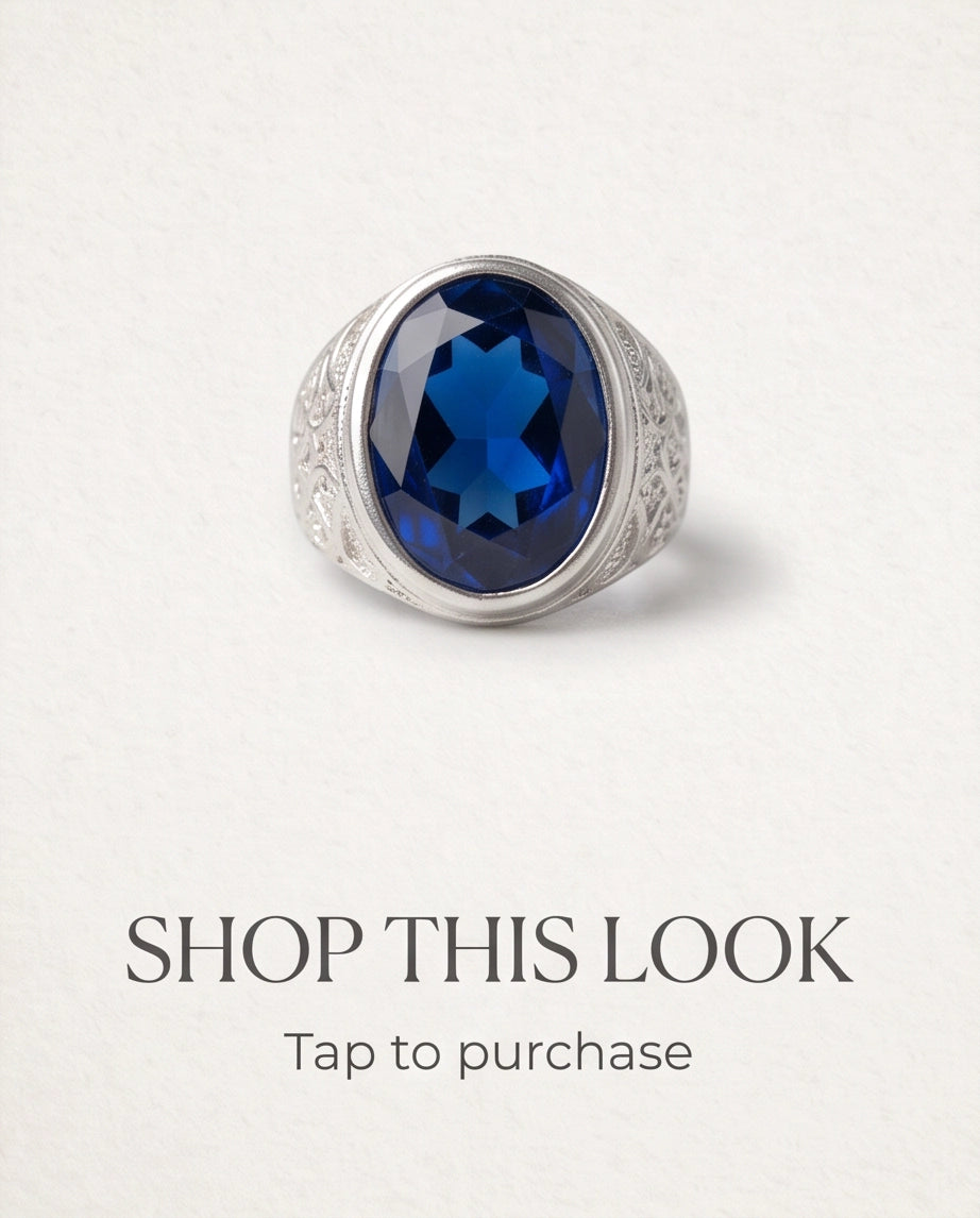 Cobalt Blue Oval-Cut Gemstone Filigree Silver Ring