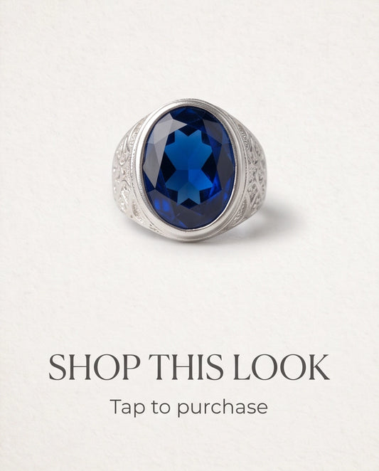 Cobalt Blue Oval-Cut Gemstone Filigree Silver Ring