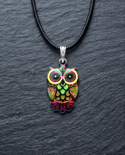 Neon Cyberpunk Owl Totem Pendant Necklace