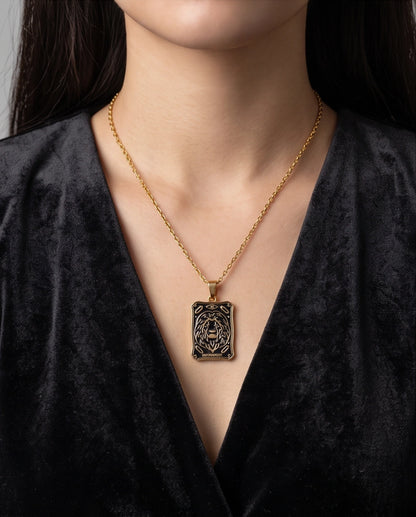 Gold "Strength" Lion Tarot Card Pendant Necklace