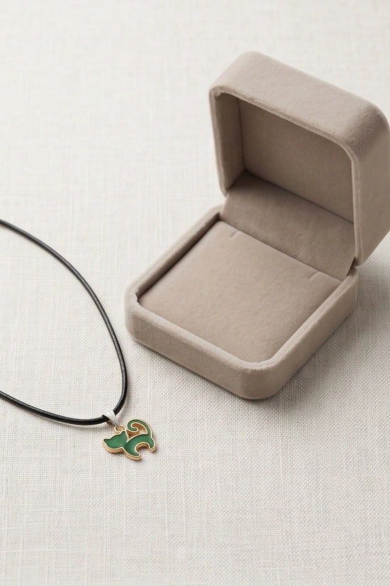 Gold and Green Cat Pendant Necklace