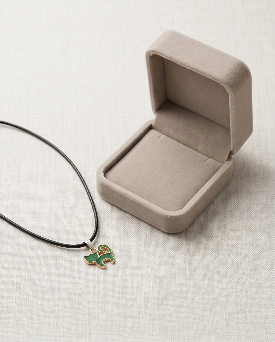 Gold and Green Cat Pendant Necklace