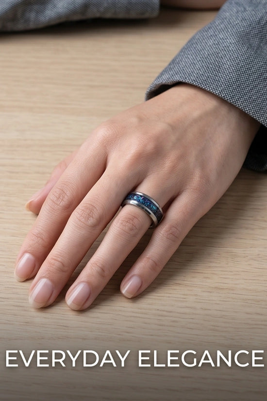 Nebula Opal Inlay Silver Band Ring