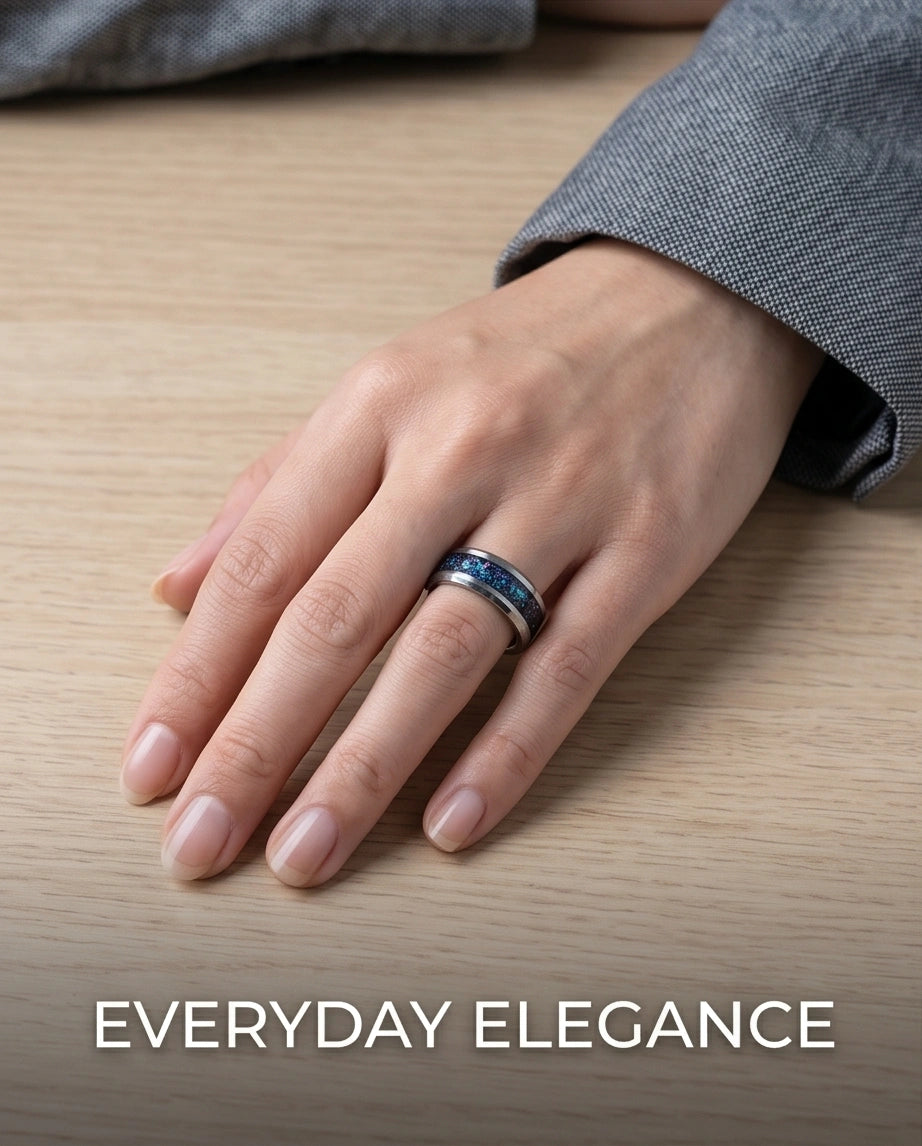 Nebula Opal Inlay Silver Band Ring