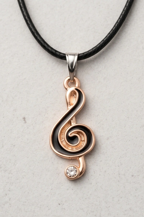 Rose Gold and Black Treble Clef Necklace