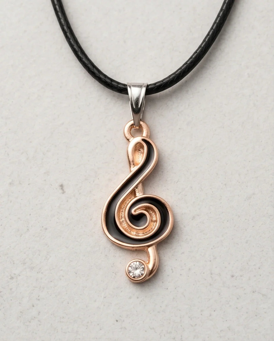 Rose Gold and Black Treble Clef Necklace