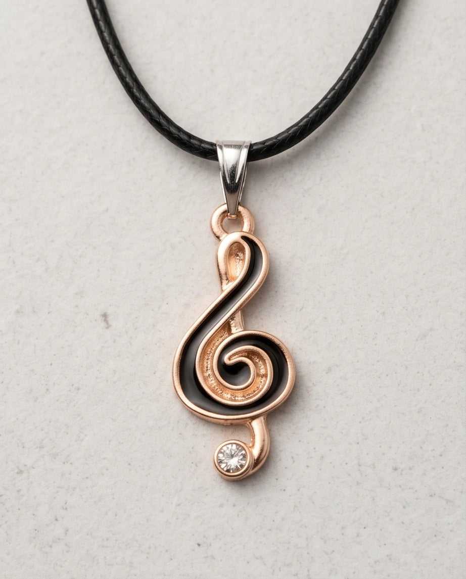 Rose Gold and Black Treble Clef Necklace