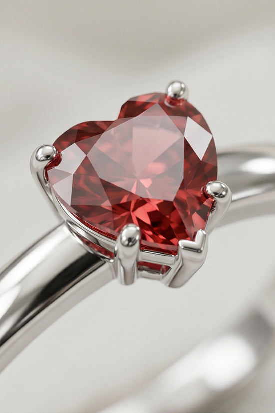 Sterling Silver Heart-Cut Crimson Ruby Solitaire Ring
