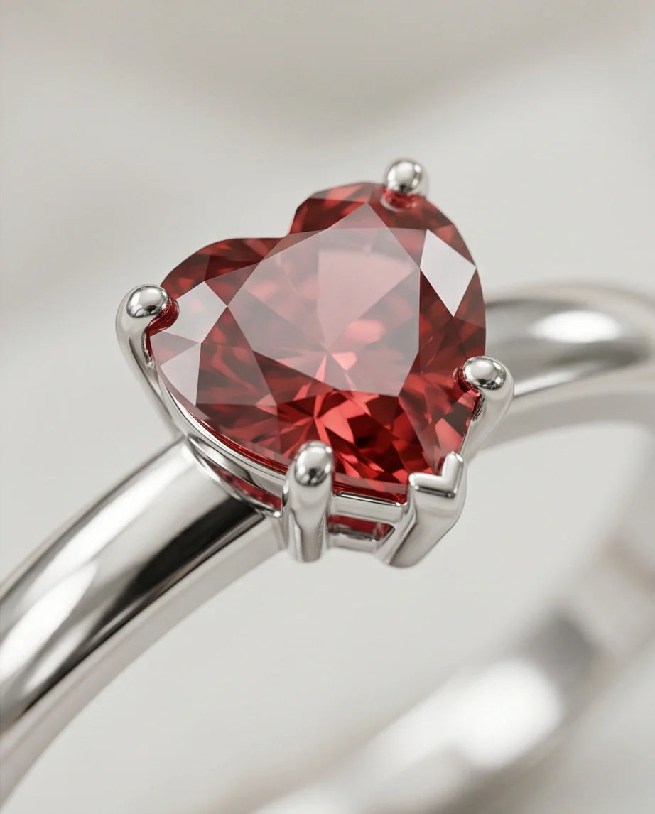 Sterling Silver Heart-Cut Crimson Ruby Solitaire Ring