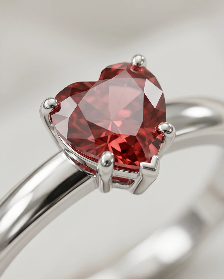 Sterling Silver Heart-Cut Crimson Ruby Solitaire Ring