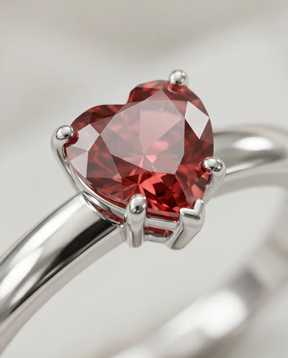 Sterling Silver Heart-Cut Crimson Ruby Solitaire Ring