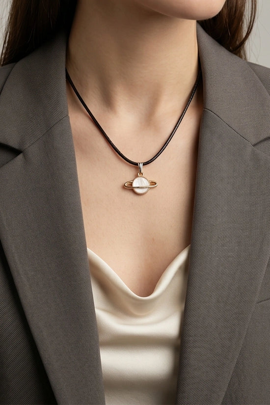 Gold and White Bow Ribbon Necklace