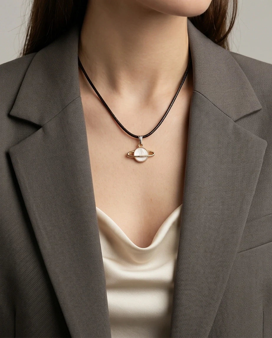 Gold and White Bow Ribbon Necklace